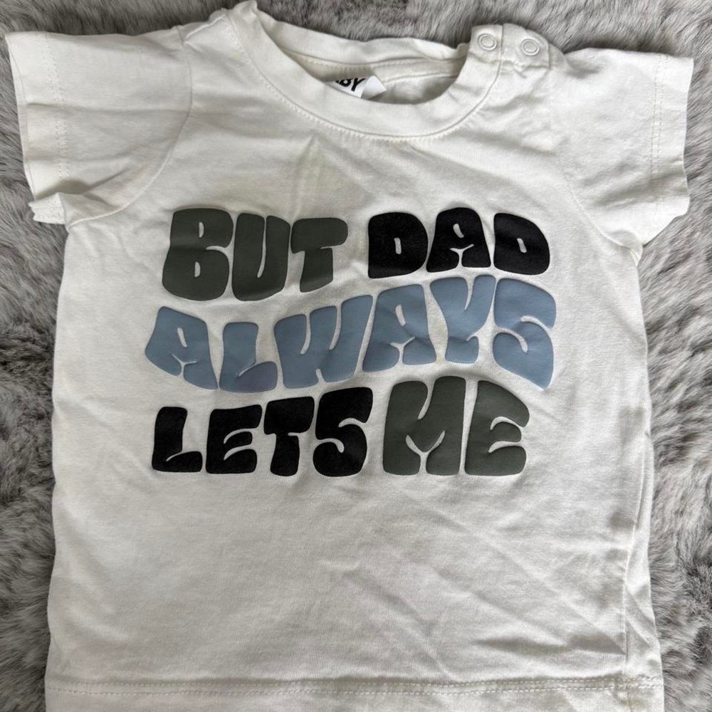 White But Dad Always Lets Me Graphic Puff Print Baby T-Shirt 0-3 Months